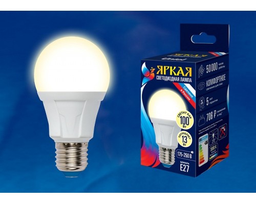 Лампа светодиодная Uniel Яркая E27 13Вт 3000K LED-A60 13W/3000K/E27/FR PLP01WH картон Лампа светодиодная Uniel Яркая E27 13Вт 3000K LED-A60 13W/3000K/E27/FR PLP01WH картон
