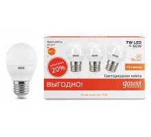Набор из 3 ламп светодиодных Gauss LED Elementary E27 7Вт 3000K 53217T