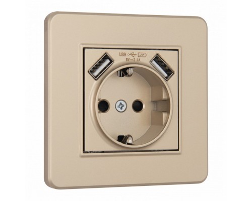 Розетка с заземлением и со шторкой и 2хUSB Arte Milano SET16-1 SET16-1-47-1 shampan