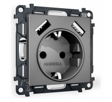 Розетка с заземлением и со шторкой и 2хUSB type A, без рамки Ambrella Volt Quant MA659010