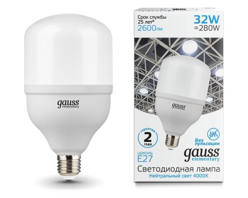 Лампа светодиодная Gauss Elementary LED T100 E27 32Вт 4000K 63223 Лампа светодиодная Gauss Elementary LED T100 E27 32Вт 4000K 63223
