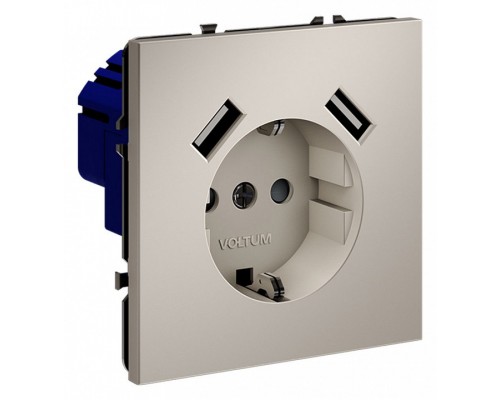 Розетка с заземлением и со шторкой и 2хUSB type A, без рамки Voltum S70 VLS040403 Розетка с заземлением и со шторкой и 2хUSB type A, без рамки Voltum S70 VLS040403