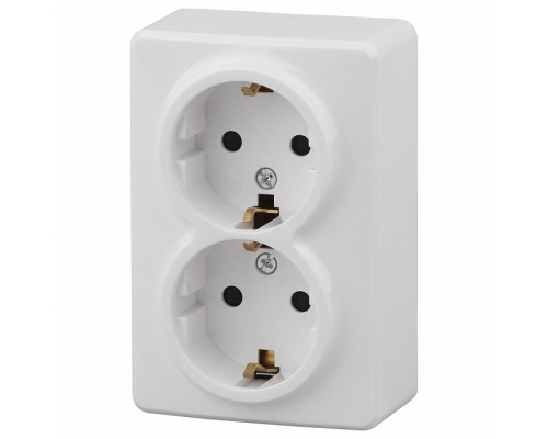Розетка двойная с заземлением и со шторкой Эра Эра Эксперт 11-2206-01