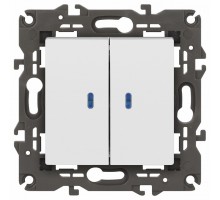 Выключатель двухклавишный с подсветкой без рамки Эра Эра Elegance 14-1105-01М