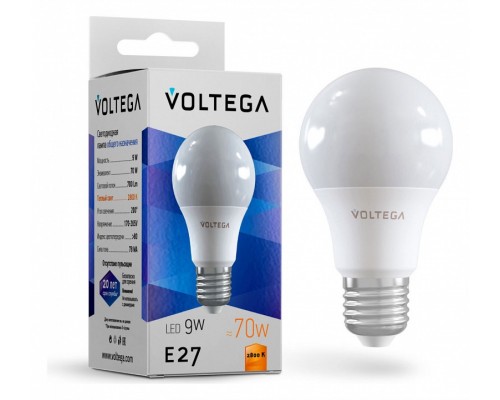 Лампа светодиодная Voltega General purpose bulb 9W E27 9Вт 2800K 8343 Лампа светодиодная Voltega General purpose bulb 9W E27 9Вт 2800K 8343