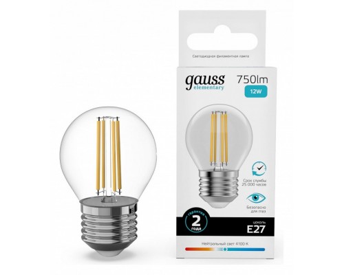 Лампа светодиодная Gauss Filament Elementary E27 12Вт 4100K 52222 Лампа светодиодная Gauss Filament Elementary E27 12Вт 4100K 52222