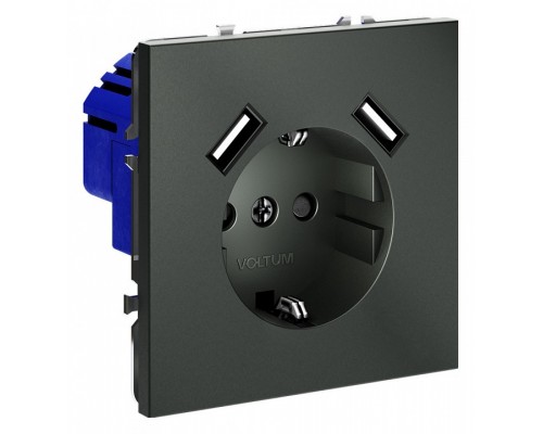 Розетка с заземлением и со шторкой и 2хUSB type A, без рамки Voltum S70 VLS040406