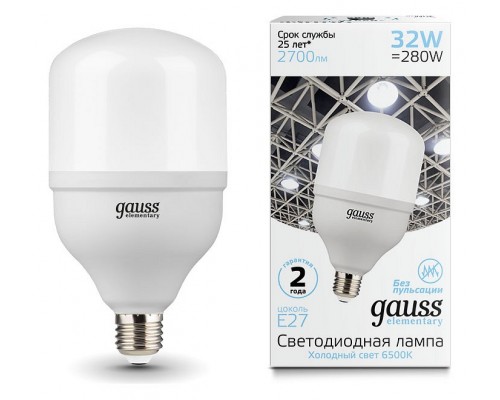Лампа светодиодная Gauss Elementary LED T100 E27 32Вт 6500K 63233 Лампа светодиодная Gauss Elementary LED T100 E27 32Вт 6500K 63233