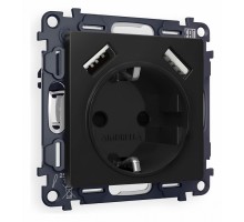 Розетка с заземлением и со шторкой и 2хUSB type A, без рамки Ambrella Volt Quant MA809010