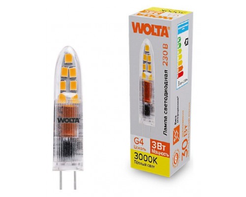 Лампа светодиодная Wolta  G4 3Вт 3000K WSTD-JC-220V3W3KG4-P