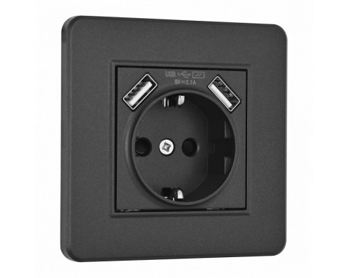 Розетка с заземлением и со шторкой и 2хUSB Arte Milano SET16-1 SET16-1-47-1 black