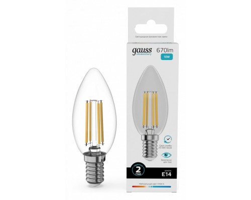 Лампа светодиодная Gauss Filament Elementary E14 10Вт 4100K 32120 Лампа светодиодная Gauss Filament Elementary E14 10Вт 4100K 32120
