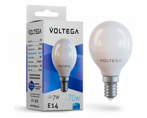 Лампа светодиодная Voltega Globe 7W E14 7Вт 4000K 7055 Лампа светодиодная Voltega Globe 7W E14 7Вт 4000K 7055