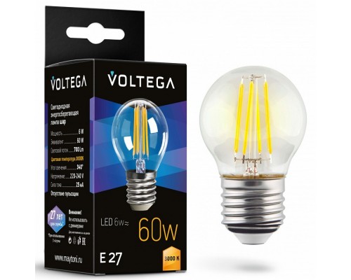 Лампа светодиодная Voltega Globe E27 6W E27 6Вт 3000K 7215 Лампа светодиодная Voltega Globe E27 6W E27 6Вт 3000K 7215